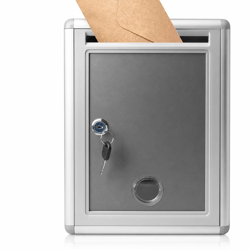 GOMETY Metalna kutija za donacije s bravom na ključ, 21x10x28 cm, zidna — nedostaju 2 plastična dijela (stanje: vidi 2. sliku)
