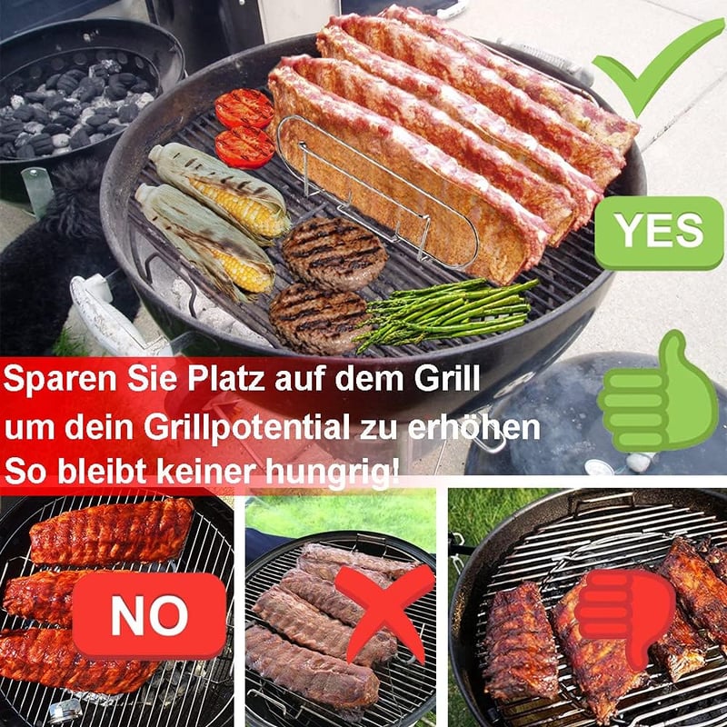 LyximGss Rozsdamentes Acél Oldalas Tartó - 5 Bordához Tervezett Grillező Kiegészítő Gáz és Faszenes Grillhez - Mosogatógépben Mosható, 33x29