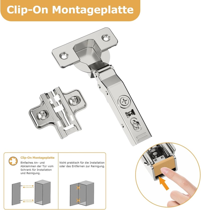 Furniware 2 buc Balamale de colț cu amortizare Soft Close - 110° Hidraulice, Silențioase pentru uși de dulap, cu montare CLIP-ON, Balamale pentru uși mobilier de bucătărie K