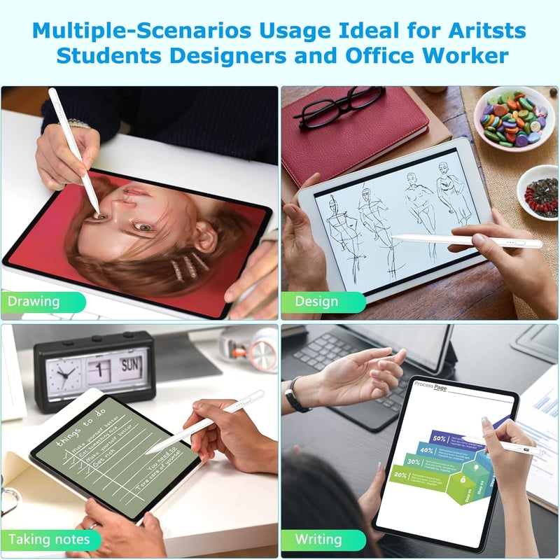 Apple iPad Stylus Toll - Fehér, Gombos - Kompatibilis 2018-2023 Modellekkel