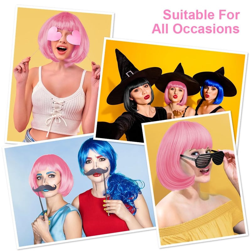 AOMIG Neon Rózsaszín Rövid Bob Paróka Farsangra és Halloweenre