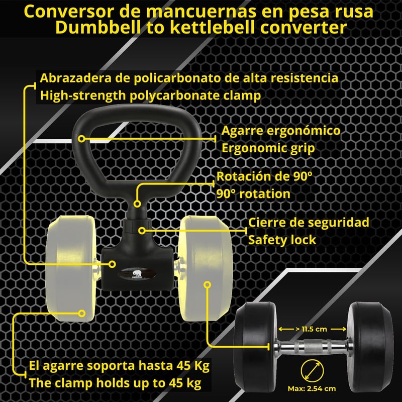 BBGuards Kettlebell-Súlyzó Adapter Konverter Kettlebell Súlyzó Kettlebell Barbell Bar Dual Use Home Fitness Set Markolat és Súlyzó Rúd