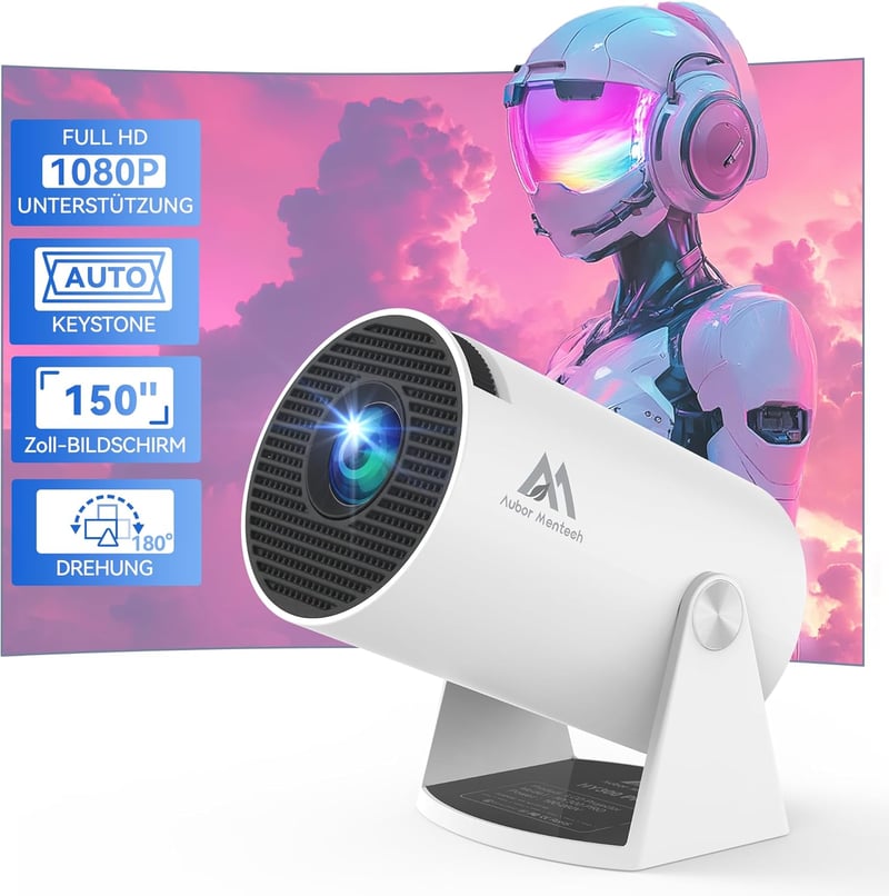 Aubor Mentech HY300Pro Mini Projektor WiFi 6 és Bluetooth - 180° Forgatható Hordozható Vetítő 720P Natív Felbontás, 4K Támogatás, Android 11