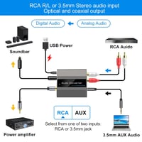 VEDINDUST Analóg-Digitális Audio Konverter RCA/3.5mm AUX - Koaxiális/Optikai Átalakító PS4, PS5, Xbox, DVD, TV Készülékekhez, USB Tápellátás 2