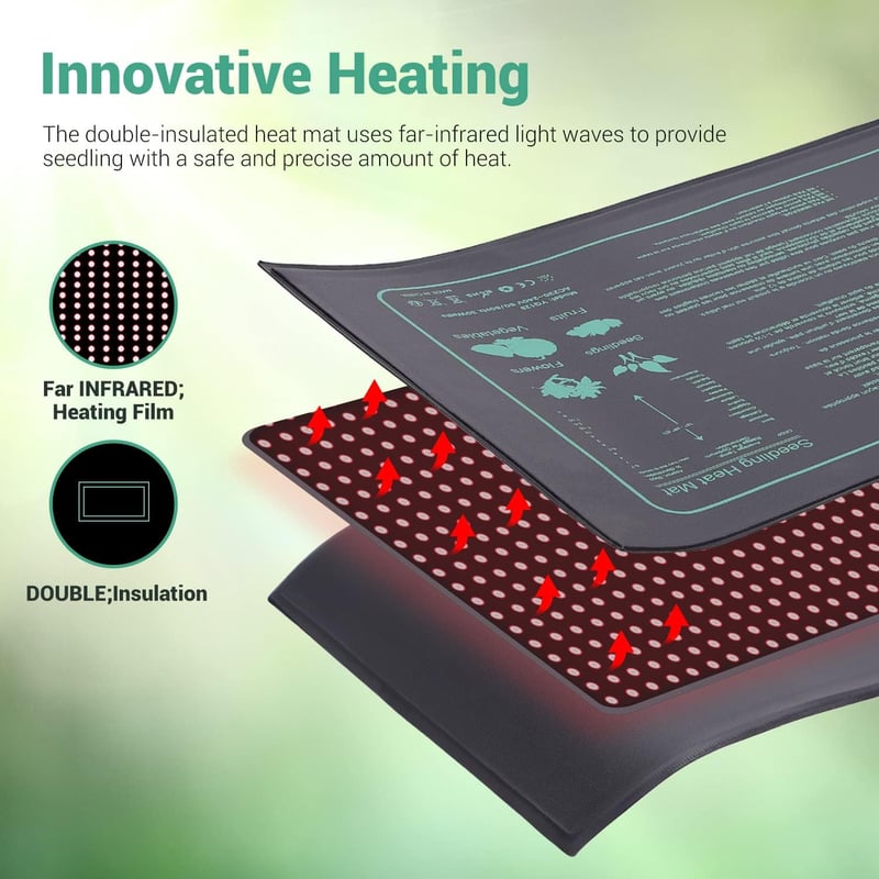 LERWAY Fűtőszőnyeg Terrárium Növény Hüllő Fűtőpad 30W 52x25cm Üvegház Melegítő Matrac Gyík Kígyó Teknős