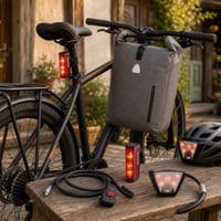 Biciklistički paket: pumpa + stražnje svjetlo + svjetlo za kacigu + vodootporna torba + adapter + lokot 1