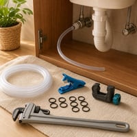 Set za popravak kupaonskih cijevi: 3m PVC cijev + rezač + 10x O-prsten + podesivi ključ 1