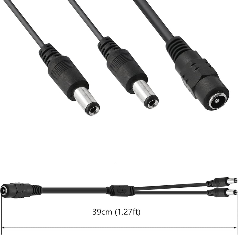 GINTOOYUN 2 db 5.5 x 2.1 mm DC Tápkábel Elosztóval - Biztonsági Kamerákhoz, Megfigyelő Rendszerekhez, DVR-hez és Egyéb Eszközökhöz