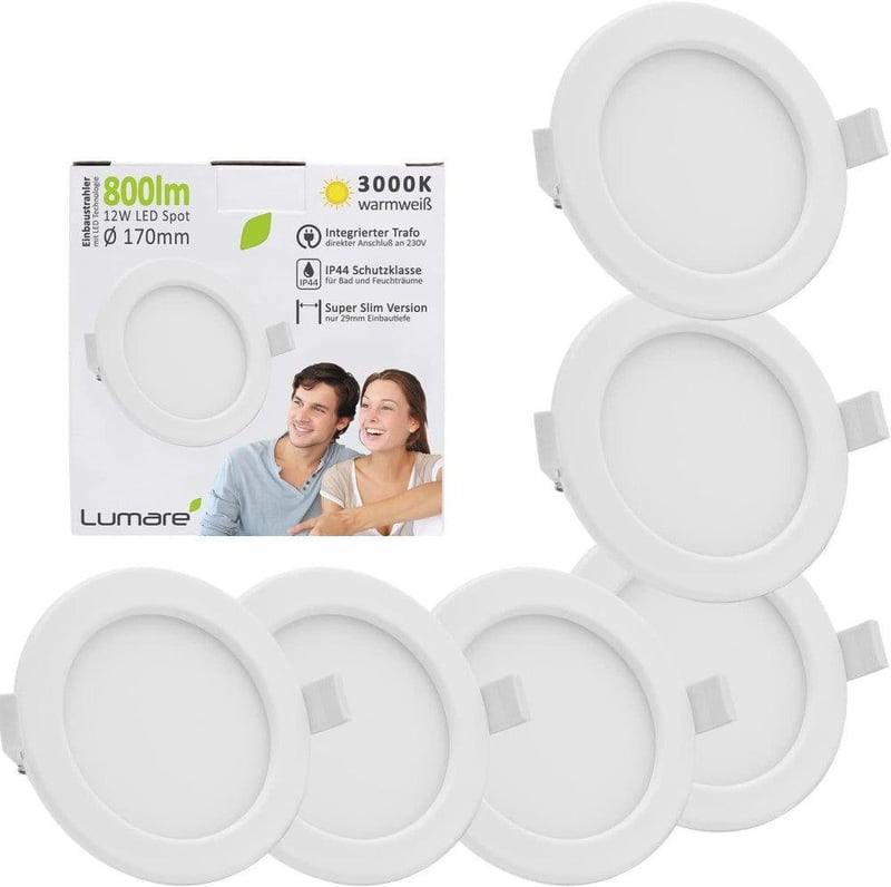 Lumare 6db Ultra Vékony LED Spotlámpa Szett 12W IP44 Nappali Fürdőszoba
