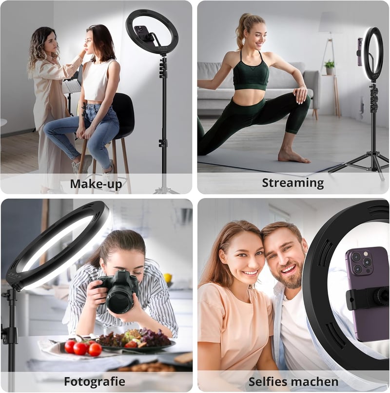 ATUMTEK 10 hüvelykes LED körfény állvánnyal és telefontartóval, Bluetooth távirányítóval, TikTok és YouTube videókhoz
