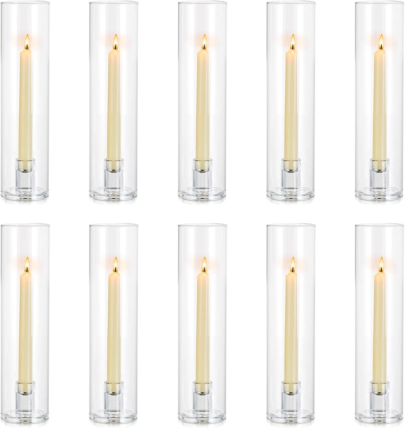NUPTIO Üveg Gyertyatartó Szett - 10 db Kúpos Gyertyatartó Esküvőre, Karácsonyi Asztaldekorációhoz, Beltéri és Kültéri Használatra, 6,8 cm Át