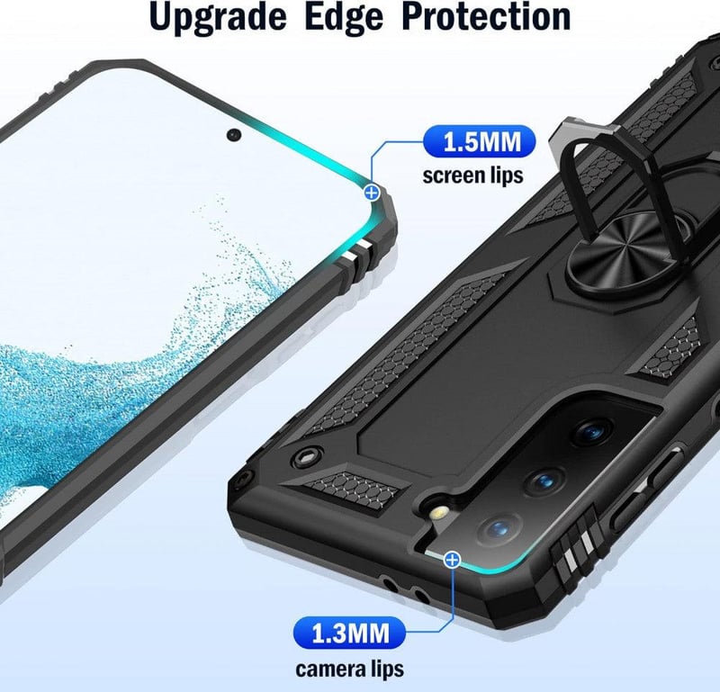 Samsung Galaxy S22 Ütésálló Tok Forgatható Gyűrűvel - Fekete