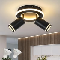 SANSHI Kerek Mennyezeti Spotlámpa 350° Forgatható, 15W+10W LED, Alsó Világítással, 2 GU10 Izzóval, 3000K Meleg Fehér, Modern Fekete Alumíniu 1