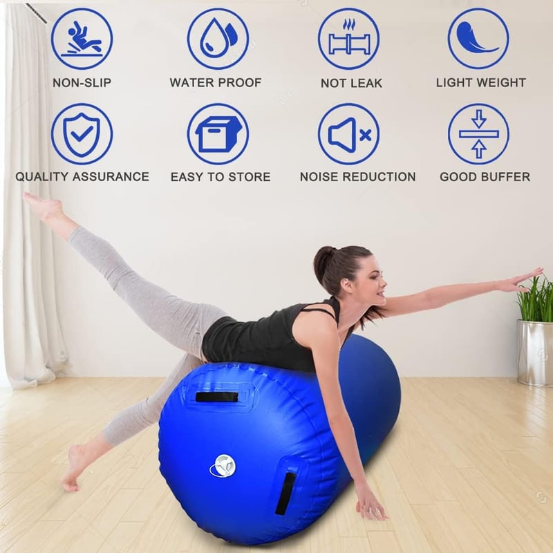 Home U Felfújható Léghengerű Tornaszőnyeg - Kék PVC Jóga és Gimnasztikai Légpárna Pumpával, 120x90 cm - Fitness és Testformáló Edzésekhez