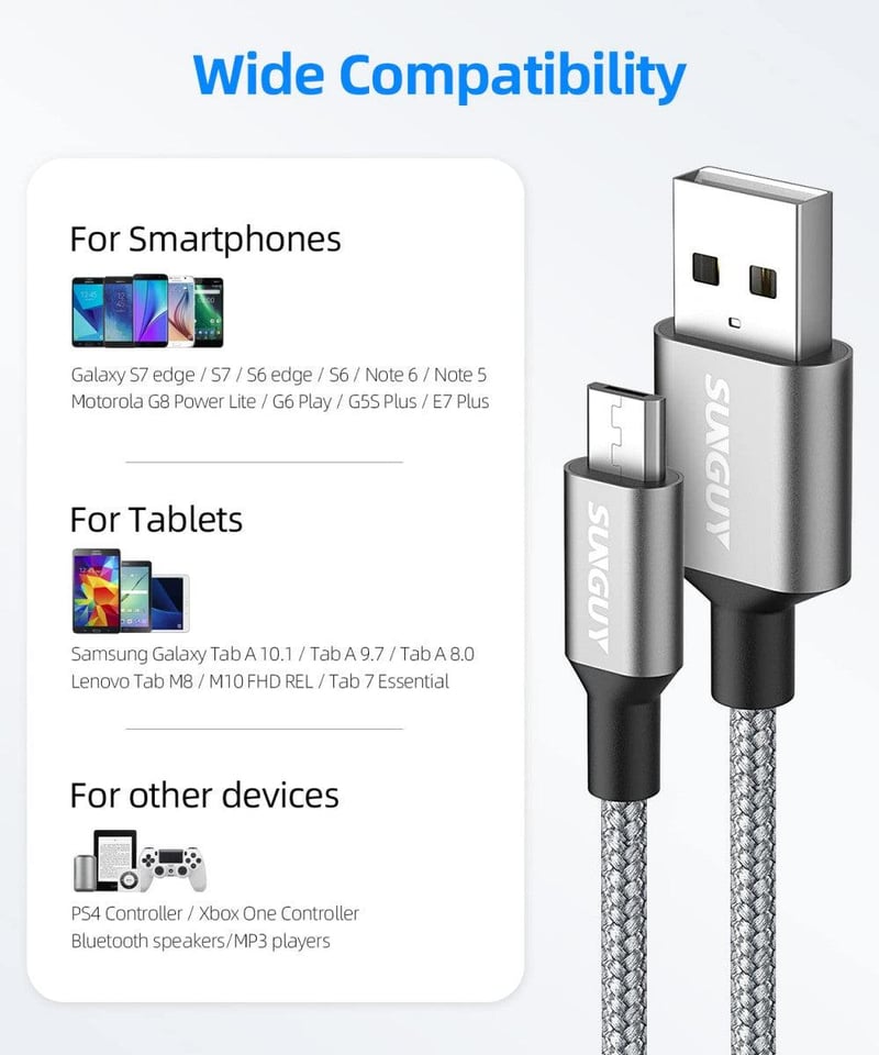 Sunguy 1,5 méteres Micro USB kábel, 3 db-os csomag