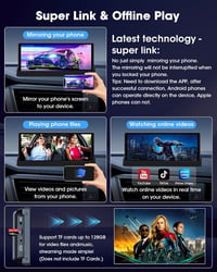 Jansite 10,26" Érintőképernyős CarPlay Android Autós Kijelző Állvánnyal - GPS Navigáció, Tolatókamera, Siri/Google Asszisztens, Vezeték Nélk 5