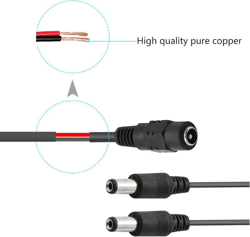 GINTOOYUN 2 db 5.5 x 2.1 mm DC Tápkábel Elosztóval - Biztonsági Kamerákhoz, Megfigyelő Rendszerekhez, DVR-hez és Egyéb Eszközökhöz