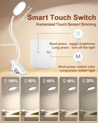 Lenudar Olvasólámpa 36 LED-del - Csíptethető, USB Tölthető, 6 Színhőmérséklet, 5 Fényerő, 360° Hajlítható Kar, Érintésvezérelt, Fehér 4