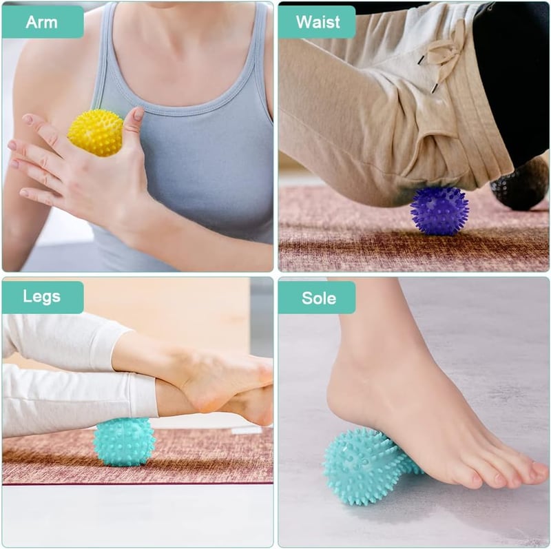 URAQT 3 db-os tüskés masszázslabda szett - Talp, kéz és nyak fájdalomcsillapításra - 3 Pack - Light Blue + Purple + Yellow