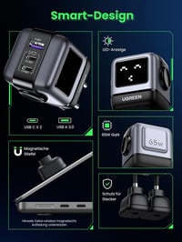 UGREEN Nexode RG 65W GaN USB-C gyorstöltő, 3 portos, LED kijelzős, MacBook/iPhone/Galaxy kompatibilis 6