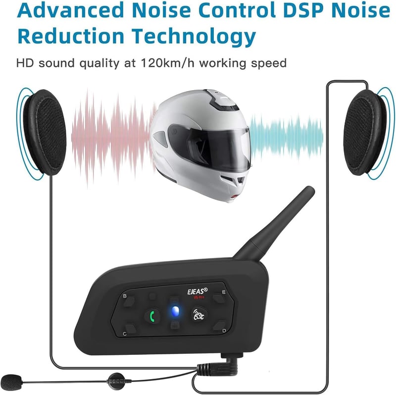 EJEAS V6 Motoros Bluetooth Headset 1200m Hatótávval - 6 Motoros Kommunikáció, DSP Zajszűrés, Vízálló Intercom Rendszer