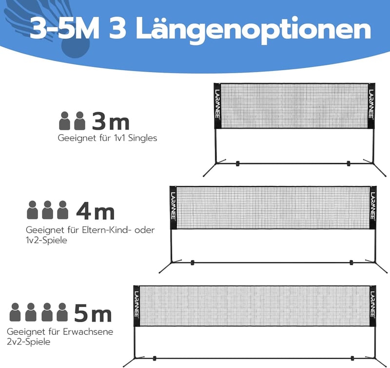 LARMNEE 4 méteres állítható magasságú tollaslabda háló szett, kültéri-beltéri használatra