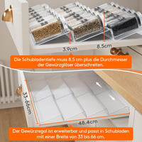 Lifewit Kihúzható Fűszertartó Fiók, 33-66 cm Állítható Szélességű Konyhai Szervező, 4 Szintes, 8 Részes, Átlátszó Fűszerrendező Polc Fiókba 3