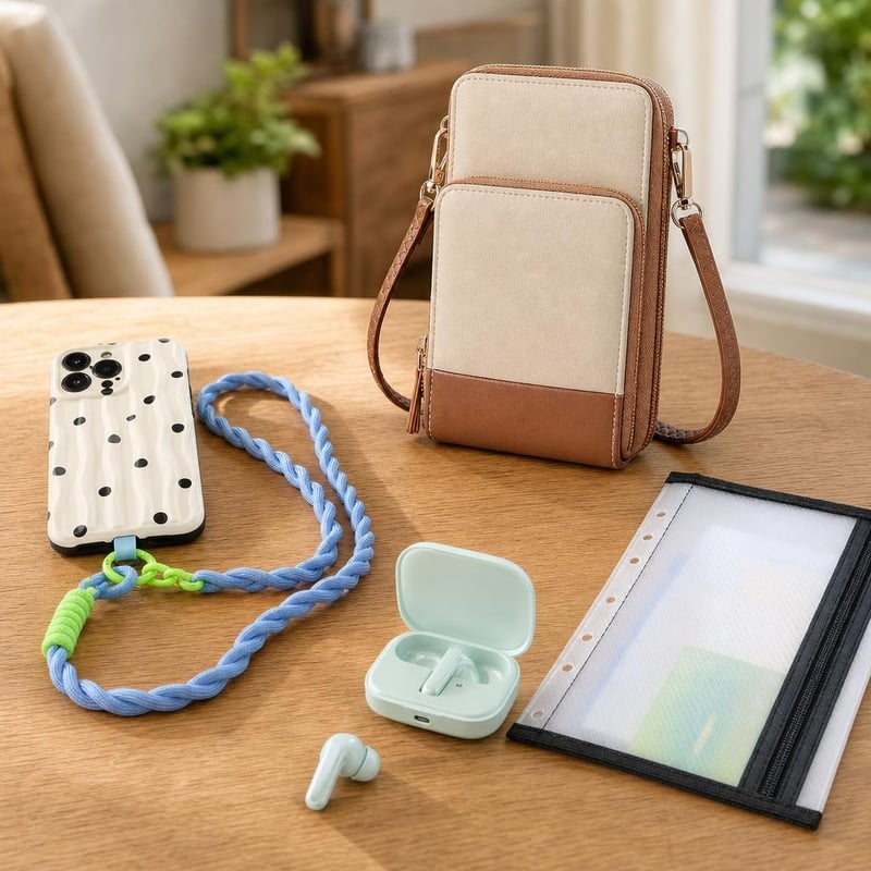 Set za putovanja i posao: vezica + torbica za mobitel + A5 mapa + Bluetooth slušalice