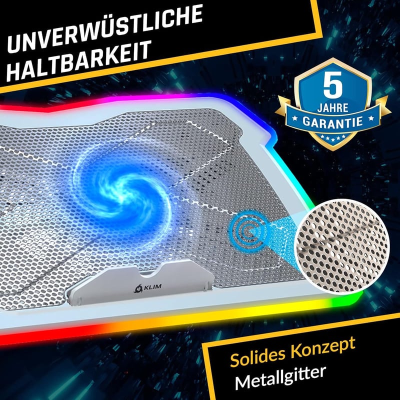 KLIM Ultimate Bianca RGB Laptop Hűtő 11-17" - Új 2024 Gamer Modell, Mac/PS4/PS5/Xbox Kompatibilis
