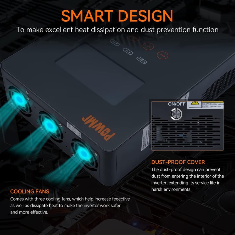 PowMr 6.5 kW Hibrid Inverter 48V-230V 130A MPPT Napelemes Töltésvezérlővel, 450V Max PV Bemenettel, Savas és Lítium Akkumulátorokhoz