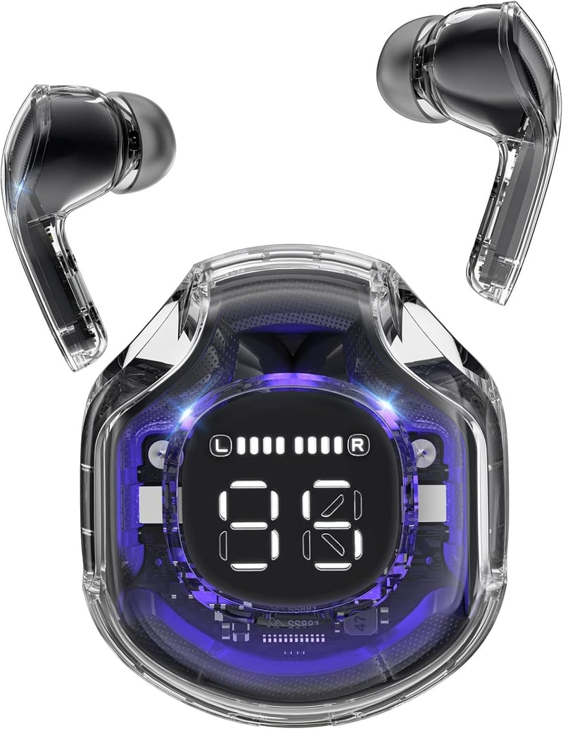 ACEFAST T8 Bluetooth fülhallgató - 30 órás akkuidő, zajszűrés, átlátszó LED kijelző, fekete