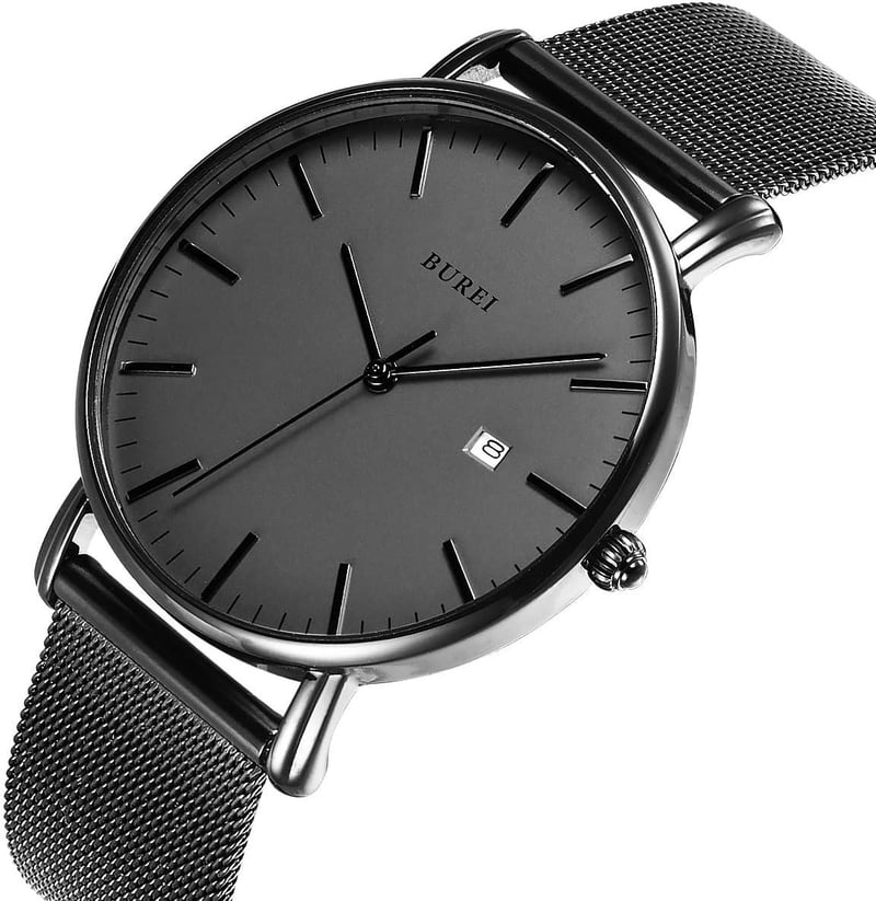 BUREI Férfi Minimalista Szürke Kvarc Karóra Hálós Szíjjal