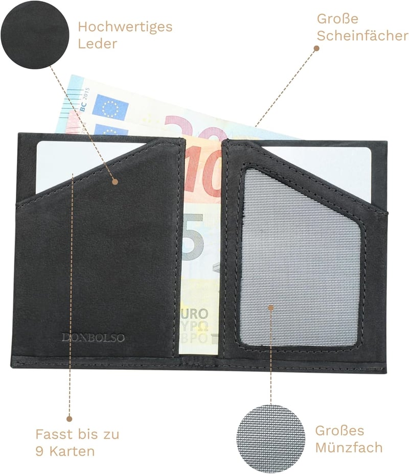 DONBOLSO Férfi Bőr Vékony Pénztárca Érmés Rekesszel - RFID Blokkoló Kártyatartó - Minimalista Első Zseb Pénztárca Ajándékdobozban
