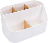 QH-Shop Fehér Fa Íróasztal Rendszerező 5 Rekesszel - Távirányító és Irodaszer Tartó 1