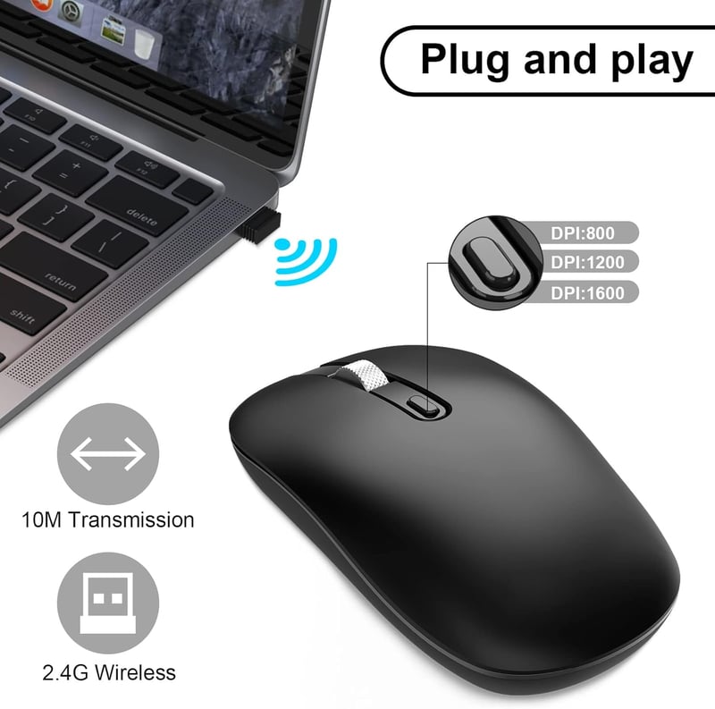 Cimetech USB-C vezeték nélküli egér, 3 DPI fokozat, csendes, Windows/Mac/Linux kompatibilis