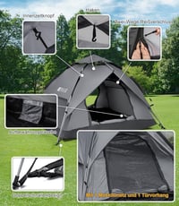 DEWUR 3-4 személyes vízálló pop-up sátor UV védelemmel kempinghez - Dark grey/4 people 7