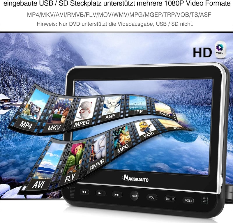 Naviskauto autós DVD lejátszó 2 fejtámlával, HDMI, 1080P, 128GB-ig