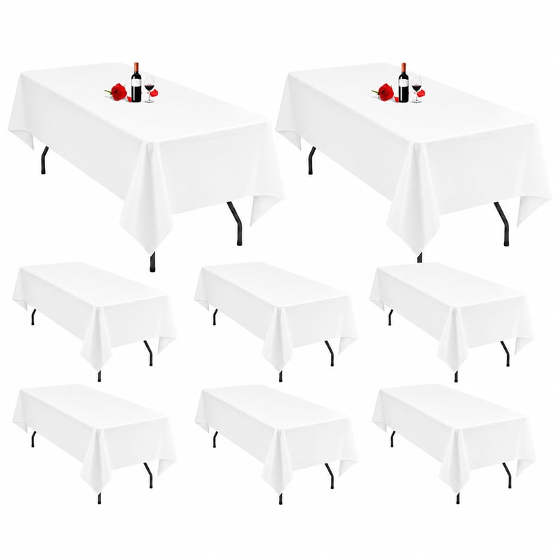 Lumaycens bijeli stolnjak 153x260 cm, set, perivi poliesterski pravokutni stolnjak za stol od 1,8 m, za vjenčanja, bankete — set od 9 komada