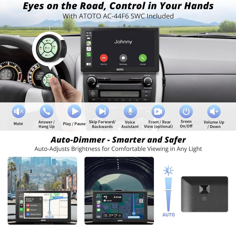 ATOTO P5 9" Hordozható Autós Rádió QLED Érintőképernyővel - Vezeték Nélküli CarPlay és Android Auto, Bluetooth, 1080P Tolatókamera, Tükrözés