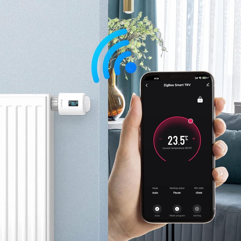 SALCAR okos radiátor termosztát - Alexa és Google kompatibilis, OLED kijelzős, Tuya ZigBee
