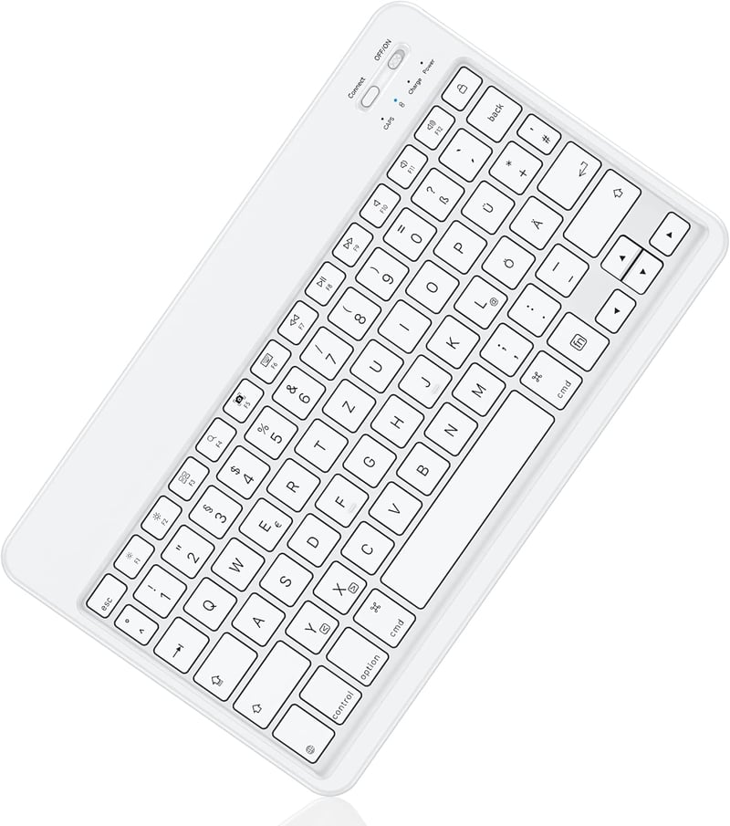 Emetok QWERTZ Bluetooth Billentyűzet iPad/iPhone Készülékekhez - Ultravékony, Újratölthető, Vezeték Nélküli Mini Billentyűzet, Fehér