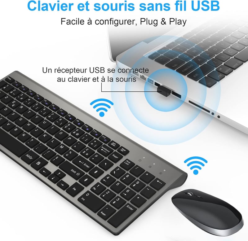 GALENMORO Csendes Vezeték Nélküli Billentyűzet és Egér Szett - Fekete, Ergonomikus, PC/Laptop Kompatibilis