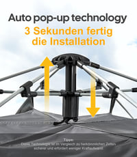 DEWUR 3-4 személyes vízálló pop-up sátor UV védelemmel kempinghez - Dark grey/4 people 6