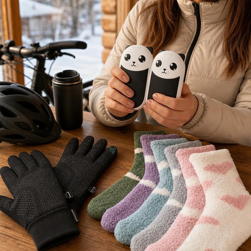 Zimný cyklistický balíček: 1x rukavice + 6x termoponožky + 2x elektrický ohrievač rúk