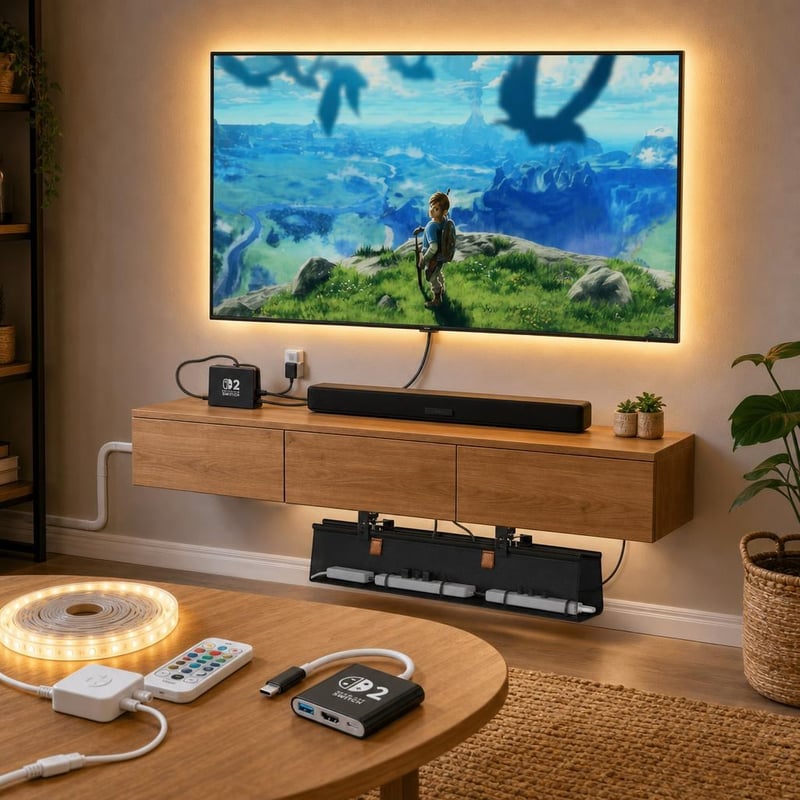 Gamer set pre Switch 2: 1x dok, 10x lišta, 1x držiak, 1x HDMI, 1x LED pás
