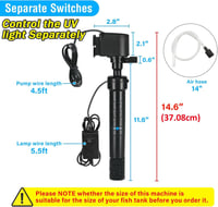 Coospider UV Szűrős Akvárium Szivattyú 150-380L Halakhoz - 5W Algaölő UV Tisztító, 1200L/h Vízpumpa Oxigénellátással Trópusi és Hidegvízi Ha 2