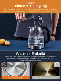 FOHERE üveg vízforraló 5 hőfokbeállítással, LED-del, melegen tartó funkcióval, 1.7L 8