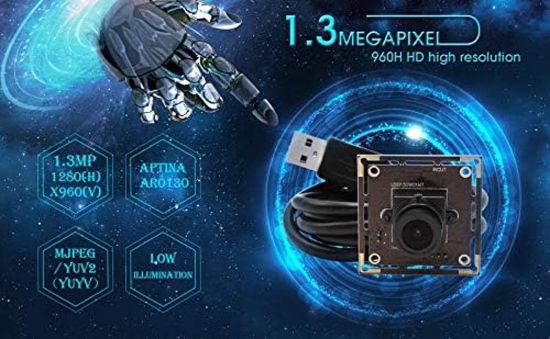 ELP 1.3MP USB Webkamera 960P Felbontással - 0.01 Lux Gyenge Fényviszonyokhoz - 2.1mm Széles Látószögű Lencsével - Android/Linux Kompatibilis
