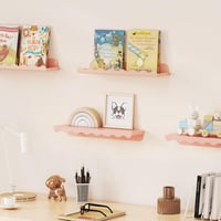 Lifewit Gyerek Fali Könyvespolc Szett, 4 db Rózsaszín Hullám Alakú Függő Polc (38 cm), Gyerekszobába Könyvekhez, Játékokhoz, Plüssökhöz 9