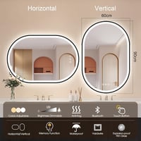 STARLEAD Ovális LED Fürdőszobai Tükör 90x60 cm - Bluetooth Hangszóróval, Fényerőszabályzással, 3 Színhőmérséklettel, Páramentesítővel, Feket 7